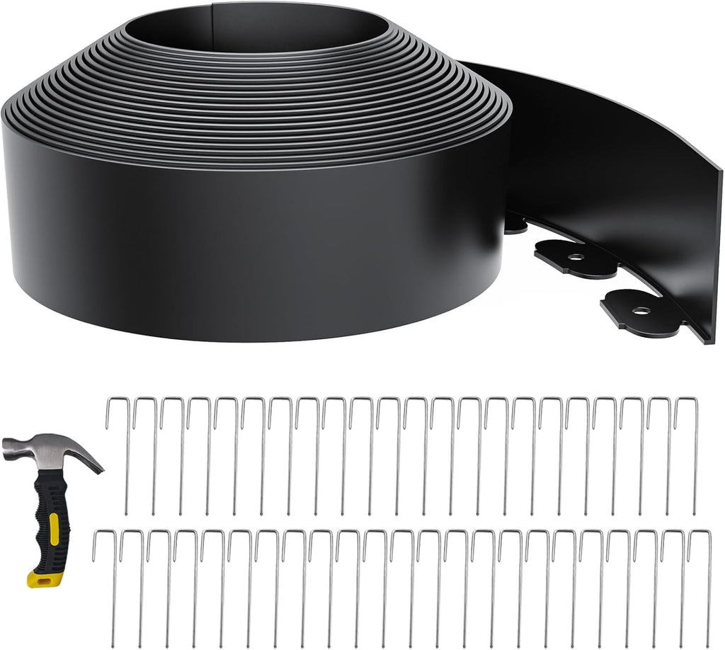 4 Inch Tall 33FT Landscape Edging with 45Pcs Metal Spikes, Plastic Garden Edging Border Landscape Edging Lawn Edging for Landscaping, Flower Bed, Paver, Yard