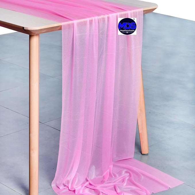 MDS 5 Pack 10ft Chiffon Table Runner 29 x 120 Inches Sheer Wedding Runner Romantic Rustic Table Runner for Wedding Decorations, Birthday Parties, Bridal Shower Party Arch Decor - Bubblegum Pink