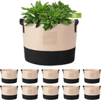 LITLANDSTAR 10 Gallon Fabric Grow Bags, 10 Pack Heavy Duty Thickened Nonwoven Plant Grow Bags with Handles and Label Bags, Fabric Plant Pots for Growing Vegetables Flowers Herbs (Black Mixed Camel)