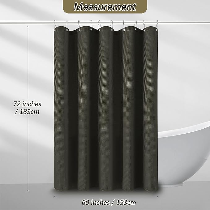 60 inch Stall Shower Curtain Brown - 256GSM Waffle Weave Heavy Duty Thick Fabric Shower Curtains for Bathroom, Hotel Quality Spa Luxury Cloth Bath Curtain Set with 10 Hooks, 60Wx72H Brown