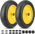 TICONN 4.80/4.00-8 Tire, 16" Flat Free Wheelbarrow Tire and Wheel, Solid Replacement Tires, 5/8" 3/4" Bearings, Universal Fit 4.80/4.00-8, 3.50/3.00-8, 4.00-6 (16" Yellow, 2PK)