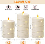 Upinmz 6 Pack Flickering Flameless Candles with String Lights,Unbreakable Acrylic Battery Operated Candle with Remote Control and Timer - Ivory White