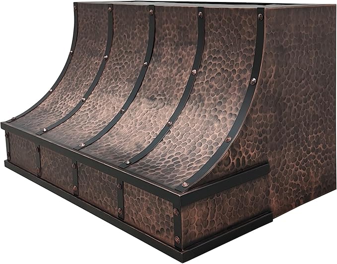 CT Copper Tailor Sloped Copper Vent Hood Island Mount,30'' W,27''H, 610 CFM Exhaust Fan,Stainless Steel Vent,LED Light,Dishwasher-Safe Baffle Filters,VH8TR1