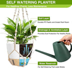 LEWESU Set of 2 Hanging Planters for Indoor Plants with Self Watering Includes Hanging Pots and 2 Types Plant Hangers, Outdoor Hanging Baskets Holder for Home Garden, 10 Inch Oyster White