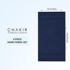 Chakir Turkish Linens 100% Cotton Premium Turkish Towels for Bathroom | 16'' x 30'' (4-Piece Hand Towel, Navy)