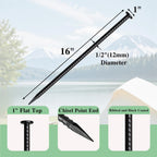 16 Inch Rebar Stakes 10 Pack Heavy Duty Ground Anchors 1/2 Inch Diameter Galvanized Steel Asphalt Anchoring Metal Spikes for Speed Bump, Parking Curb and Camping Tent