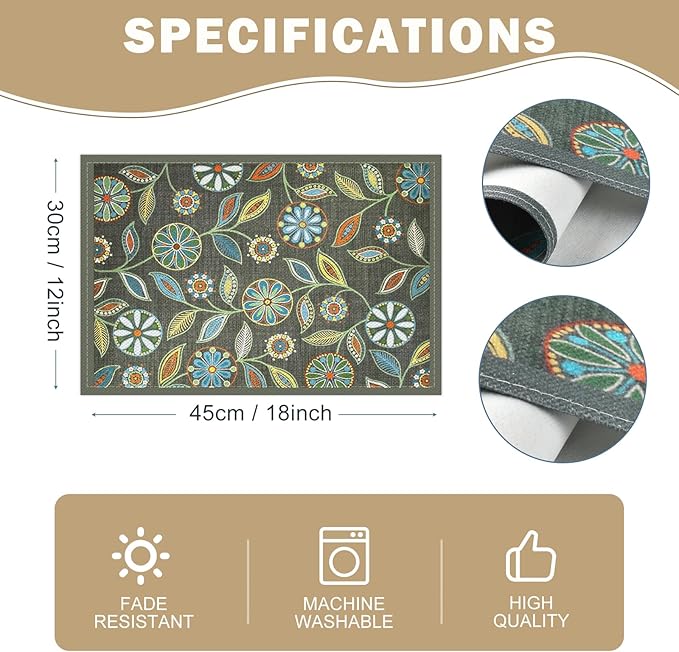 Snycler Table Runner Boho Table Runners Vintage Elegant Farmhouse Table Center Linen Decor for Home Dining Party Entrance (12x18 Inch,Set of 4) Gray&Green