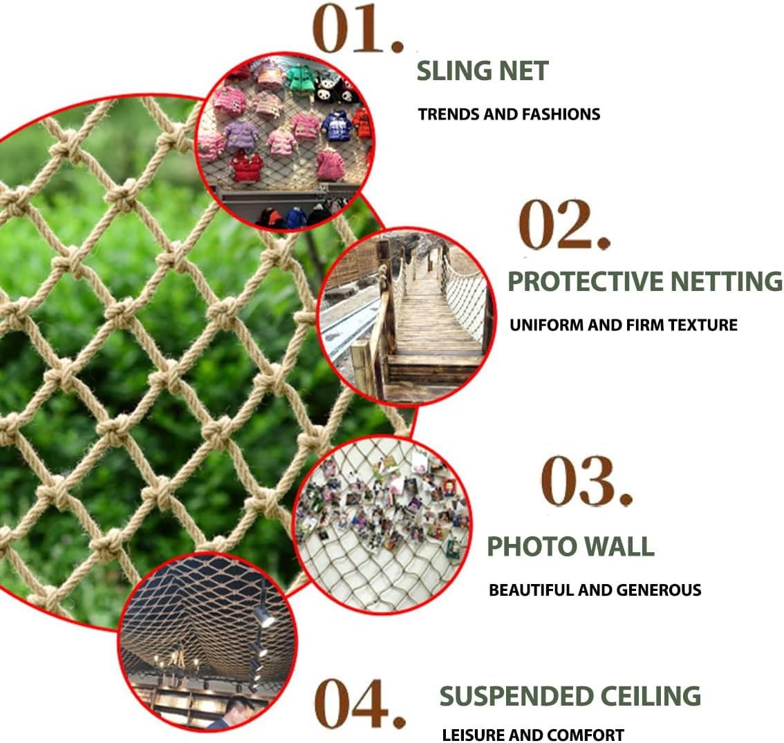 Natural Jute Hemp Rope Net,8mm Thick Safety Anti-Fall for Children Pet,Balcony Stairs Garden Playground Protection Net,Indoor & Outdoor Decor (Size:2M*2M(6.5FT*6.5FT))