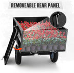 Heavy Duty Steel Dump Trailer, 500 LBS/11.4 Cu.Ft Capacity Garden Dump Cart for Lawn Mower, Utility Trailer with Removeable Rear Panel, Designed for Tractor, ATV, UTV, Black