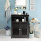 Tangkula Bathroom Floor Cabinet, Wooden Freestanding Storage Cabinet with Double Shutter Door & Adjustable Shelf, Storage Cabinet for Bathroom Living Room (Black)