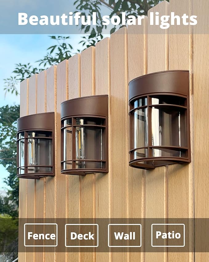 Solar Fence Lights, 8 Pack Deck Light Waterproof Solar Outdoor Lights for Garden Fence Post Backyard Decor, Brown