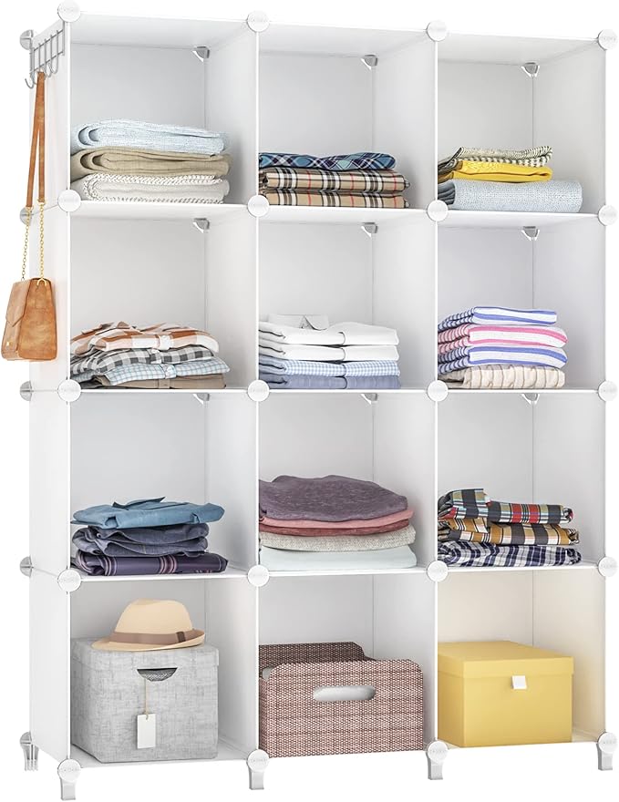 HOMIDEC Closet Organizer, 12-Cube Closet Organizers and Storage, Portable Closet Shelves, Clothing Storage (White)