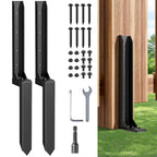 Fence Post Repair Kit，Heavy Duty Steel Fence Post Anchor Ground Spike ，Quick Fix Broken/Leaning Wood Posts with，and Fixed Fence Posts（2-Pack）