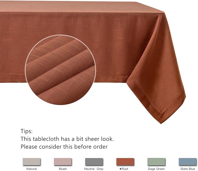 maxmill Lux Faux Linen Table Cloth with Slubby Yarn Textured Weaves Wrinkle Free Anti-Shrink Soft Tablecloth Decorative Table Cover for Harvest Thanksgiving Party Rectangle 60 x 104 Inch Rust