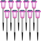 Solar Pathway Lights Gift for Mom 10 Pack Pink Solar Lights Outdoor Waterproof Yard Lighting, LED Stainless Steel Stake for Garden Outside Landscape Lawn Driveway Walkway Path