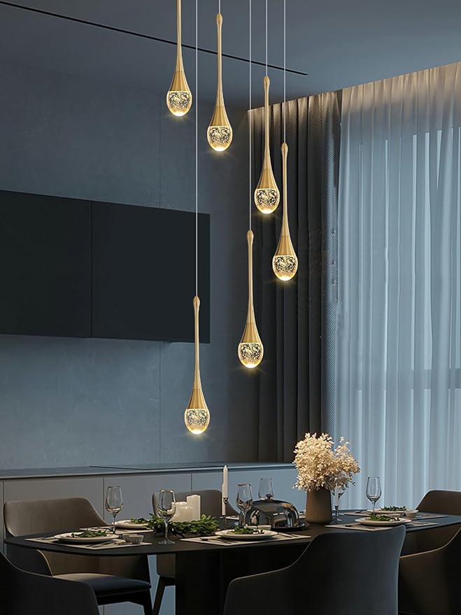 H86 Pendant Lights Kitchen Island 6-Lights Pendant Chandelier for Dining Room Hallway Stairwell,LED Dimmable 2700K-6000K