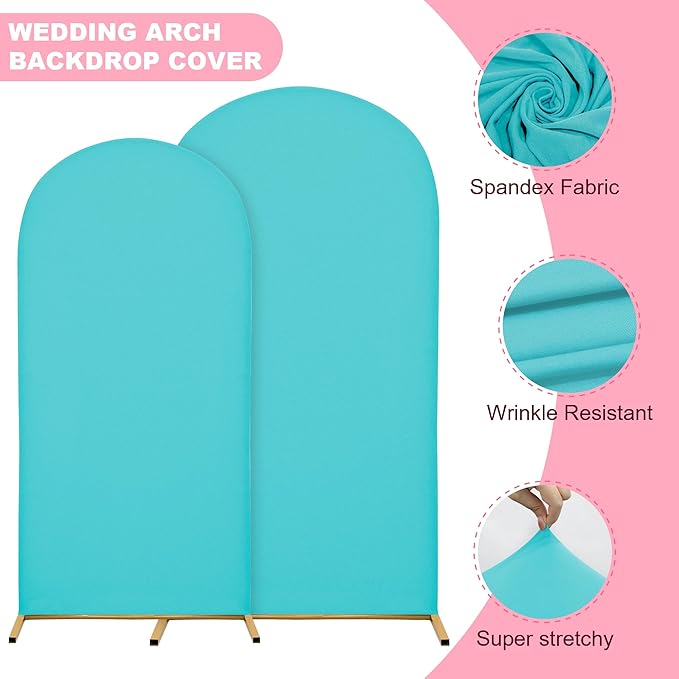 Wedding Arch Covers Arch Backdrop Cover Arch Stand Covers 7.2FT 6.6FT 6FT Set of 3 Arch Cover Spandex Fabric Stretchy Backdrop for Wedding Birthday Party Decoration Baby Shower (Sky Blue)
