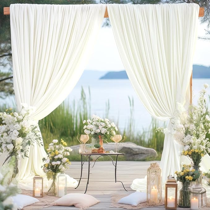 30ft x 15ft Ivory Wrinkle Free Backdrop Curtains for Parties,Silky Polyester Fabric Wedding Ceiling Drapes, 6 Panels 15ft Photo Back Drop Drapes for Baby Shower Photography Stage Background Cloth