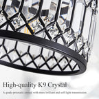 Crystal Black Ceiling Light, Modern Semi Flush Mount Ceiling Lighting Fixture, Round Hallway Lighting Fixtures for Kitchen Entryway Bedroom Laundry Room, 1-Light, 11.4 Inch