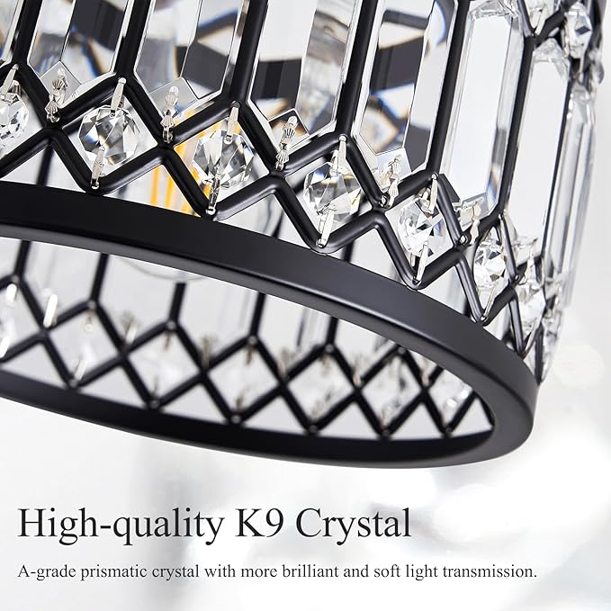 Crystal Black Ceiling Light, Modern Semi Flush Mount Ceiling Lighting Fixture, Round Hallway Lighting Fixtures for Kitchen Entryway Bedroom Laundry Room, 1-Light, 11.4 Inch