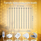 DomeStar 300 LED Curtain Lights for Bedroom, 9.8 x 9.8 FT Battery Operated Lights with 8 Modes Remote Christmas Hanging Wall Window Garden Decor (Warm White)