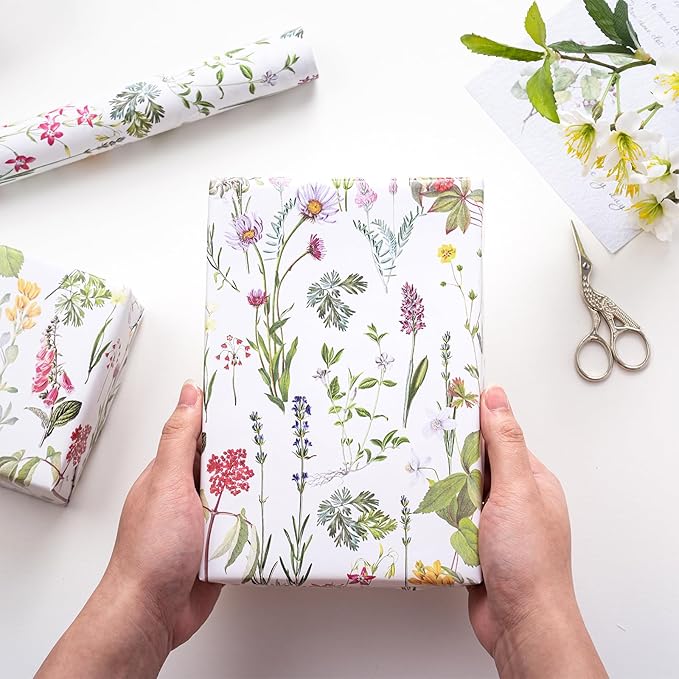 RUSPEPA 30" X 100' Wild Flower Wrapping Large Paper Roll for Women Girls, Jumbo Roll, Elegant Floral Design Gift Wrap Perfect for Birthday, Bridal Shower, Spring, Wedding, Mother's Day
