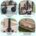 Golabs Collapsible Wagon Cart Max 350lb Load & Expandable Storage 100L, Double Bearing Design for Flexible Steering, Foldable Heavy Duty Garden Cart with 2 Cup Holders for Groceries, Garden & Camping