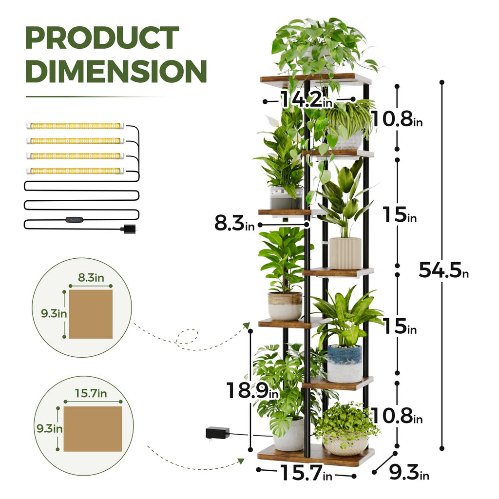 Bamworld Plant Stand with Grow Light for Indoor Plants Corner 7 Tier