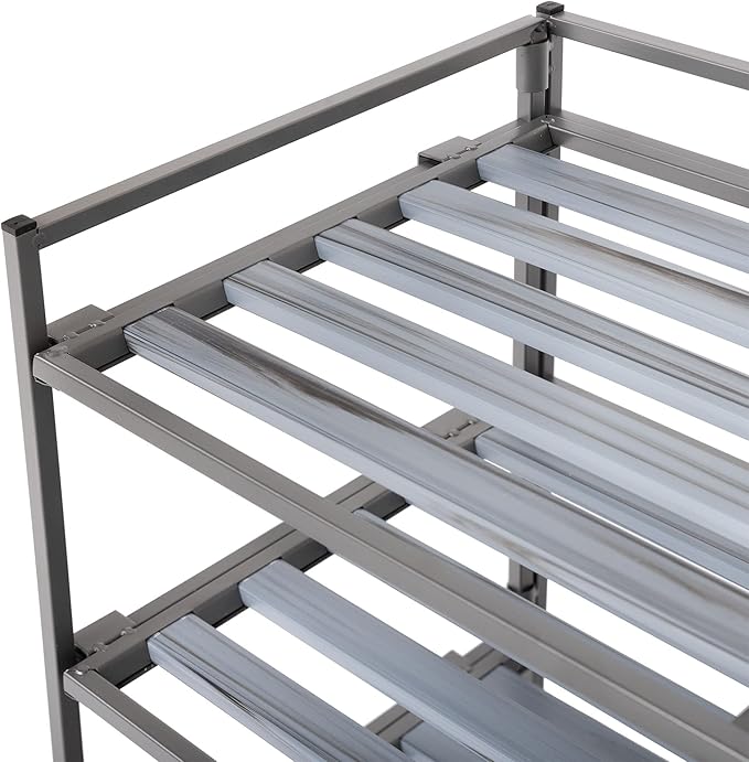 Seville Classics Sturdy Freestanding Storage Shelf for Bedroom, Closet, Entryway, Dorm Room Organizer Stackable Durable Metal Shoe Rack Silver Mist Slat, 3-Tier