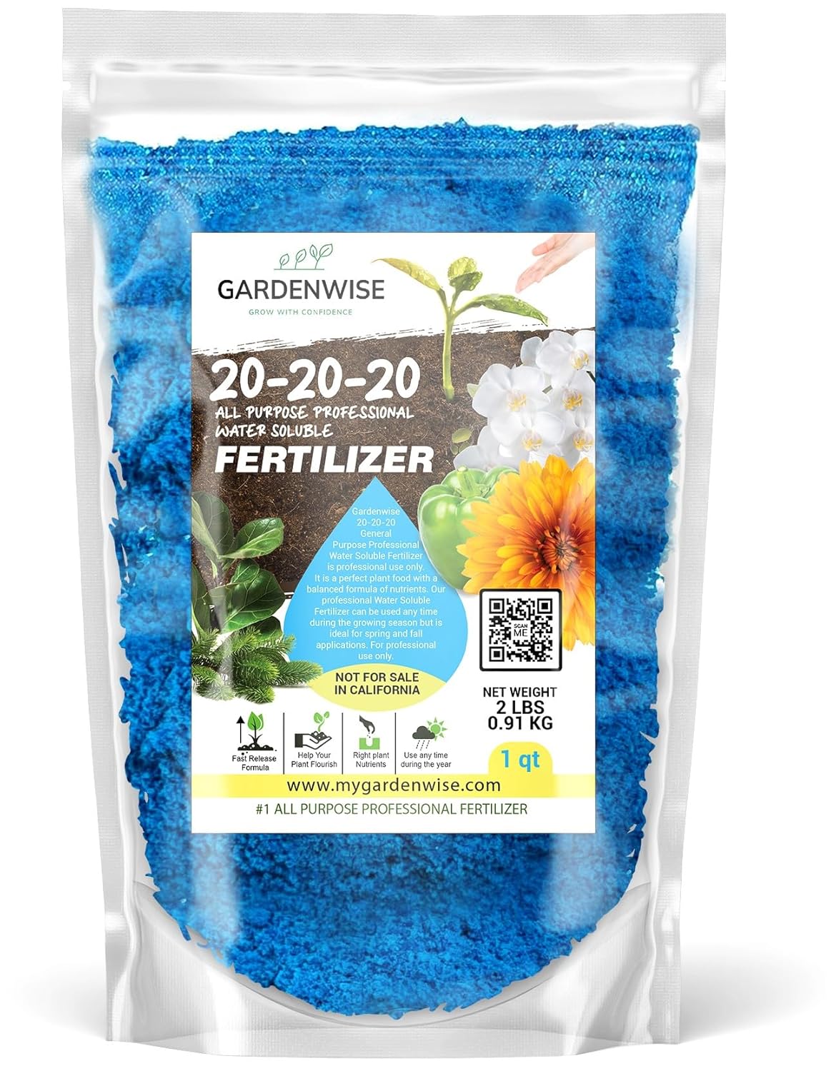 20-20-20 Water-Soluble Fertilizer – Powder for Liquid Plant Food for Indoor & Outdoor Plants, Orchids, Vegetables, Lawns, Flowers – 20 20 20 Fertilizer 1 Quart (2 lbs)
