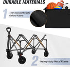 EAGLE PEAK Heavy-Duty Collapsible Folding Utility Wagon, All Terrain Garden Hand Cart with Large Size Pocket and Cup Holders for Sports, Beach, Camping, Garden, and Grocery, Black