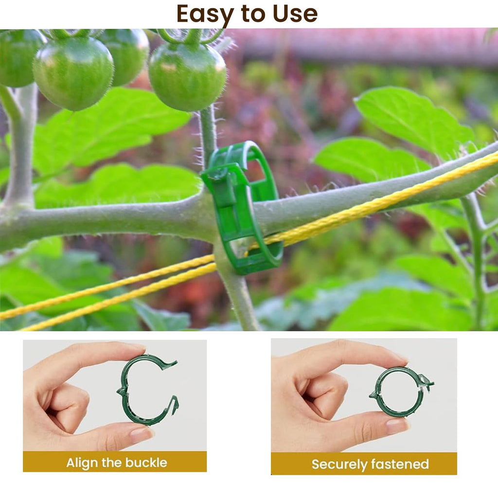 CACERIAWM Plant Support Clips, 100 Pcs Tomato Clips, Plastic Trellis Clips, Grape Vine Tomato Vine Vegetables Plants Garden Support Clips to Grow Upright Makes Plants Healthier