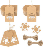 jijAcraft Christmas Gift Tags - 100Pcs Christmas Tags with String, Blank Xmas Name Labels, Kraft Paper Hollow Trees, Rudolph, Snowflake Shapes Holiday Labels for Xmas Party Favors, DIY Crafts, Jar