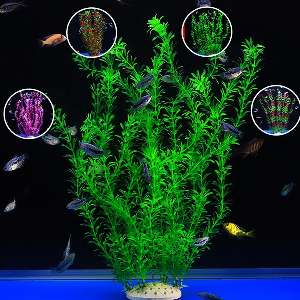 DSkoiph 2 pcs Aquarium Decor Plastic Plants Extra Large 21 Inches Artificial Fish Tank Plants Tall Fish Tank Decorations Artificial Green Water Plants (Green)