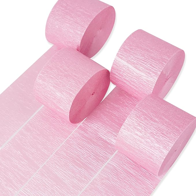 PartyWoo Crepe Paper Streamers 4 Rolls 328ft, Pack of Crepe Paper Perl Pink Streamers Decorations, Crepe Paper for Birthday Decorations, Party Decorations, Wedding Decorations (1.8 in x 82 Ft/Roll)
