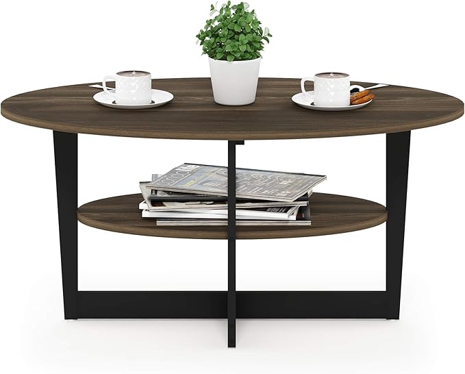 Furinno Coffee Table, 1-Pack, Columbia Walnut/Black