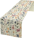 Watercolor Floral Table Runner, Vintage Colorful Floral Natural Style Pattern Decorative Home Restaurant Kitchen Rectangle Table Runner,13in（33cm） W * 108in（274cm） L