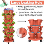 Vertical Planter, 7 Tier Stackable Strawberry Planter with Garden Tool Set, Movable Indoor/Outdoor Garden Herb Pot for Growing Vegetables and Succulents, Red