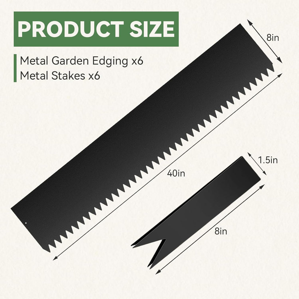 6PCS 8 inch Steel Landscape Edging Kit - 40" L x 8" H Each (20ft Total) Galvanized Steel Edge for Lawn Yard- No-Dig Hammer-in Heavy Duty Metal Edging Border with 6 Clips