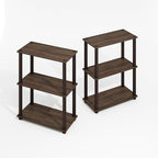 Furinno Turn-S-Tube 3-Tier Compact Multipurpose Shelf Display Rack with Square Tube, Black Walnut/Brown, Set of 2