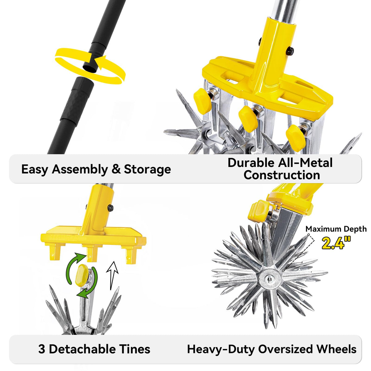 BlumeTrec Rotary Cultivator Garden Tool with Extra-Large Tines, 74-Inch Long Handle Manual Tiller Cultivator, Heavy-Duty Rotary Hand Tiller for Soil Mixing, Reseeding Grass, Gardening, Lawn Care