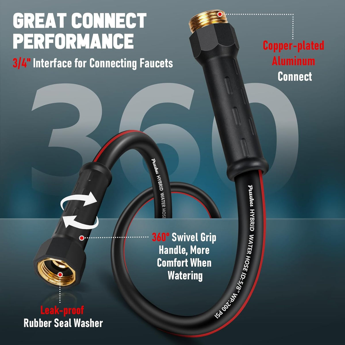 Short Garden Hose 10ft x 5/8", NON-EXPANDABLE Heavy Duty Premium Flexible Water Hose, No Kink, Leakproof, Lightweight Hybrid Hose with Male to Female Fittings for Household&Backyard