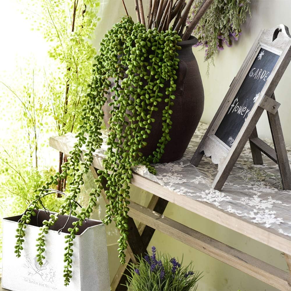 3 Pcs String of Pearls Plant Artificial Hanging Succulents Plants for Home Garden Decor (Pots Not Included)
