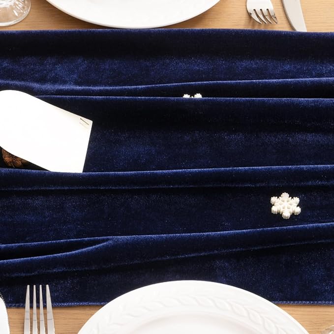 MLMC 2 Pack Navy Blue Velvet Table Runner 10ft Luxury Deep Blue Velvet Fall Table Runner 20x120 Inches for Wedding Reception Bridal Shower Party Birthday Events Decor