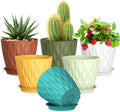 5 inch Plant Pots for Indoor Outdoor Plants, 6 Pack Thick Nursery Pots with Drainage Holes and Saucers, 3D Modern Wave Texture Small Plastic Planter Flower Pots, Multicolor