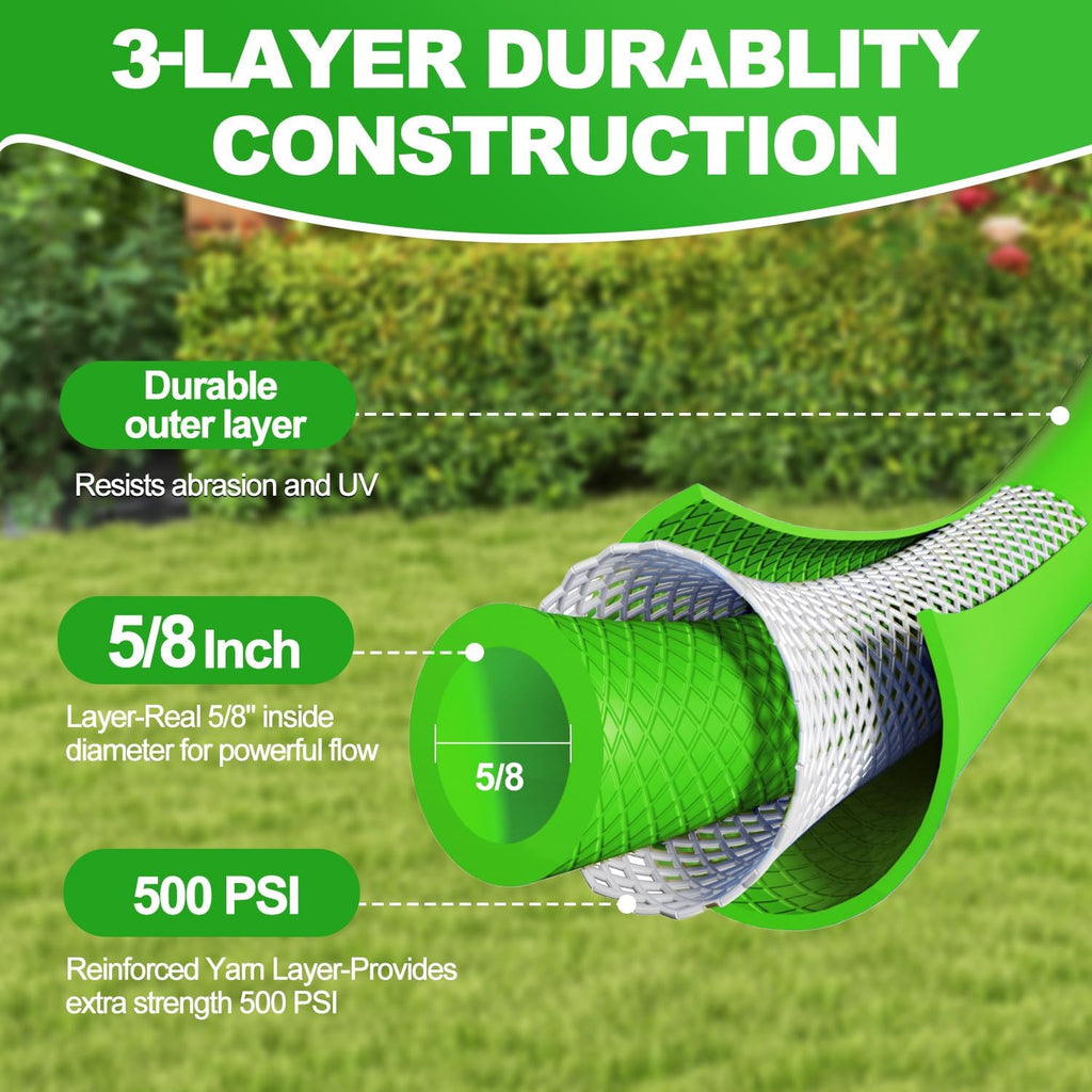 YOTOO Heavy Duty Hybrid Garden Hose 5/8-Inch by 50-Feet 150 PSI Water Hose, Kink Resistant, Flexible with Swivel Grip Handle and 3/4" GHT Solid Brass Fittings, Green+Blue