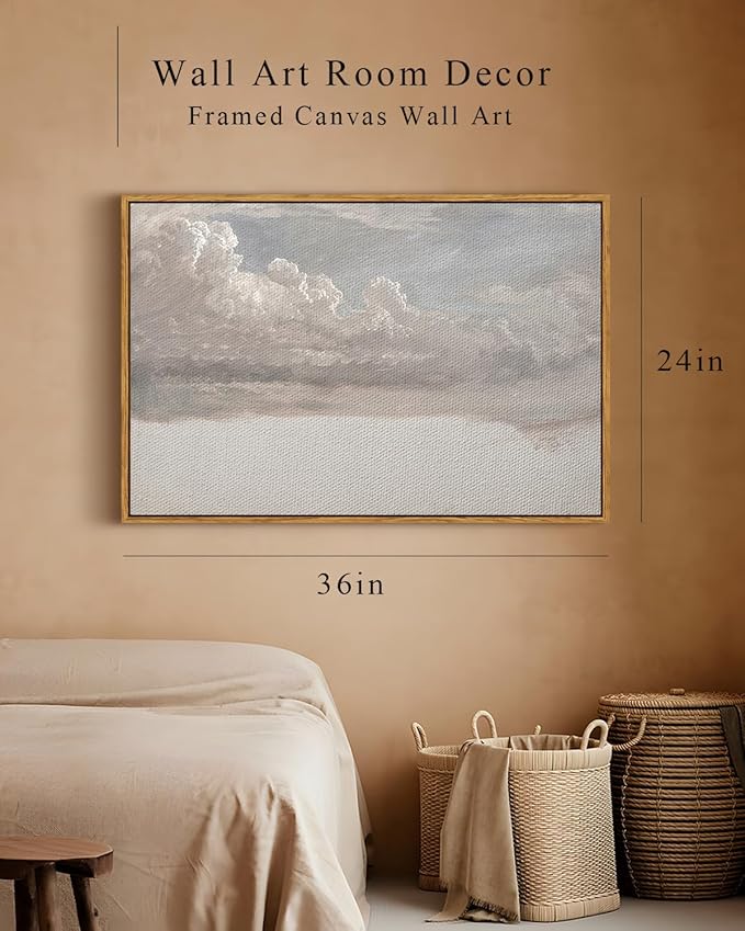 InSimSea Framed Canvas Wall Art Vintage Decor, Home Decor Classical Oil Painting Cloud Study Wall Decorations for Living Room, Large Prints Artwork for Bedroom Bathroom Gallery, 24"x36"