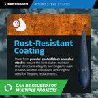 Sandbaggy Round Steel Concrete Form Stakes with Nail Holes - Rust Resistant Coating - Removable, Reusable (10, 3/4 in X 12 in)
