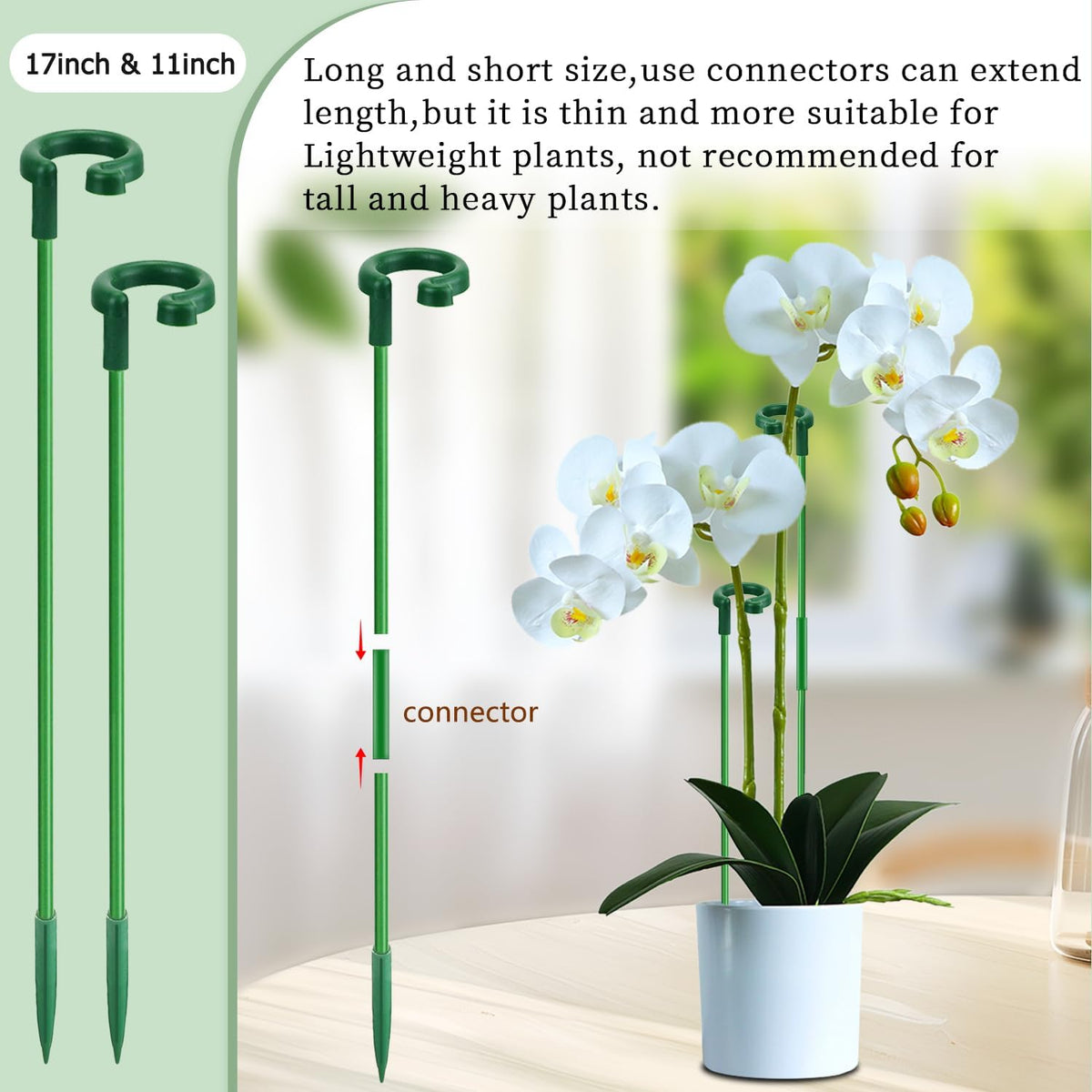 Invisible Plant Sticks 17 inch &11 inch SupKing 16Pcs Orchid Stakes with Clips for Support Small Short Plants,Garden Stake Support Pole Suit for Potted Plants Flowers Peony Rose (Green)