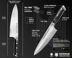 KANKA Professional 8 inch Chef Knife – High Grade 1.4116 Stainless Steel, Ultra-Premium G-10 Fiberglass Handle, Premium Wood Sheath Included – Essential Kitchen Knife for Chefs